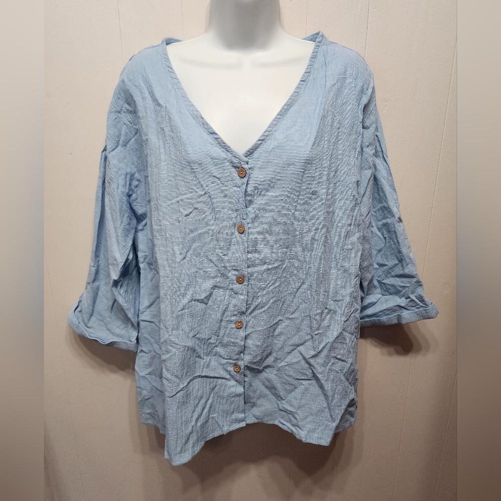 NWT Just Fashion Now‎ Blouse XL Office Blue Button Front Lightweight B929